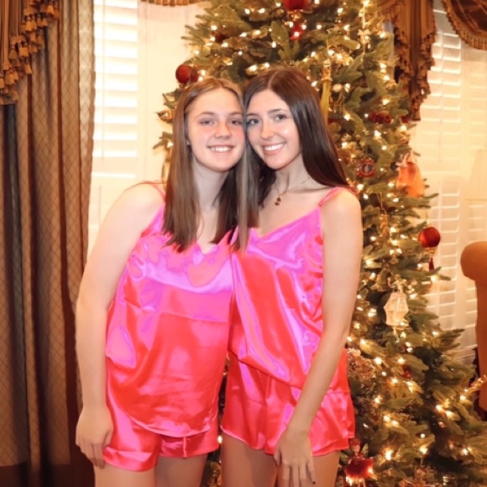 Pink silk pajamas